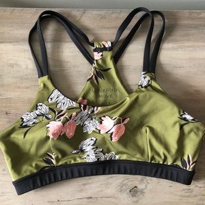 MinkPink Move Green Floral Strappy Sports Bra M